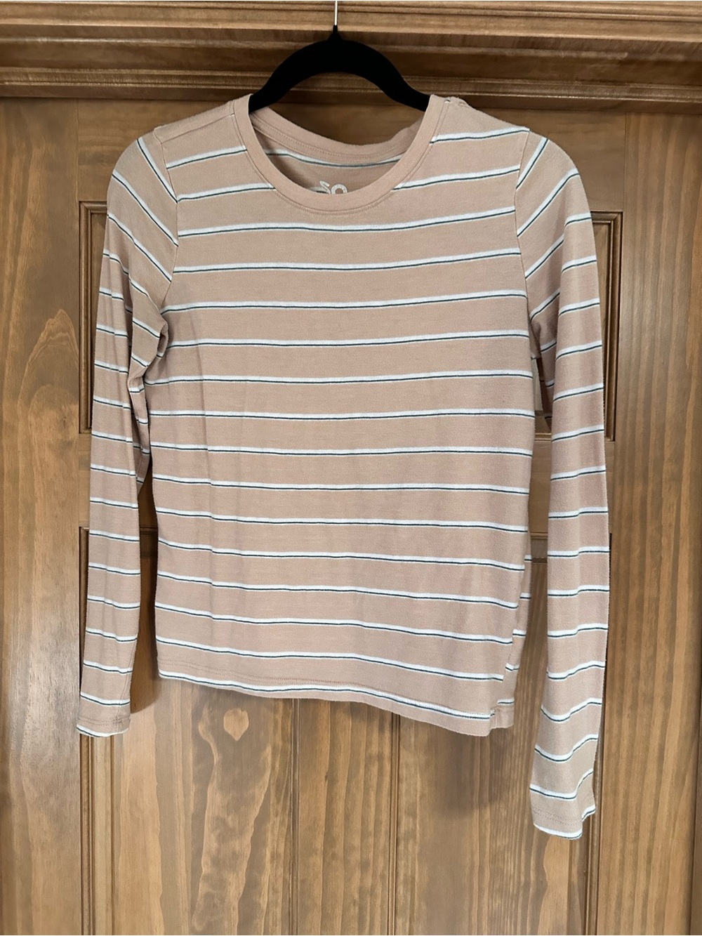 SO Striped Crew Tee in Tan, White and Green